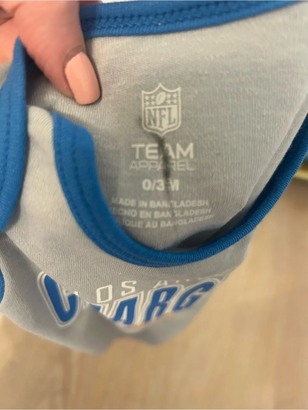 NFL Los Angeles Chargers Gray and Blue Baby One-Piece with Yellow Bolt